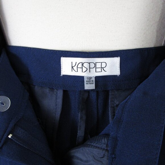 Kasper Petite Solid Navy Blue Pant Suit 12 10P Formal Business Career - Picture 6 of 15
